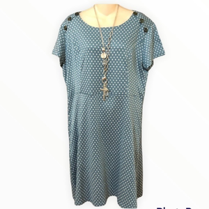 NWT SUZANNE BETRO blue dot‎ dress buttons on shoulders